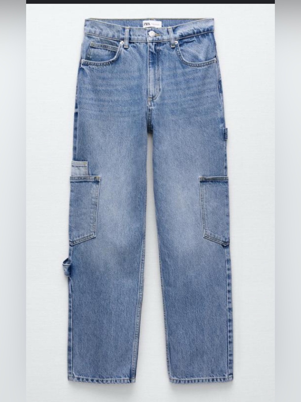 NWT Zara Light Blue Relaxed Cargo Jeans Size 6